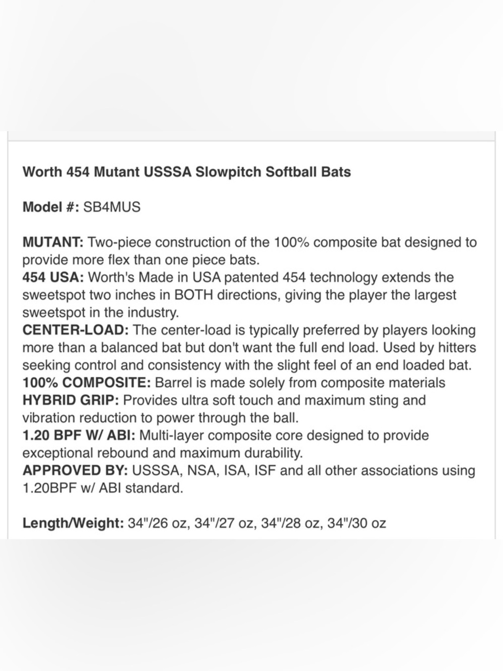 Worth 454 Mutant Slowpitch Softball Bat - Black White